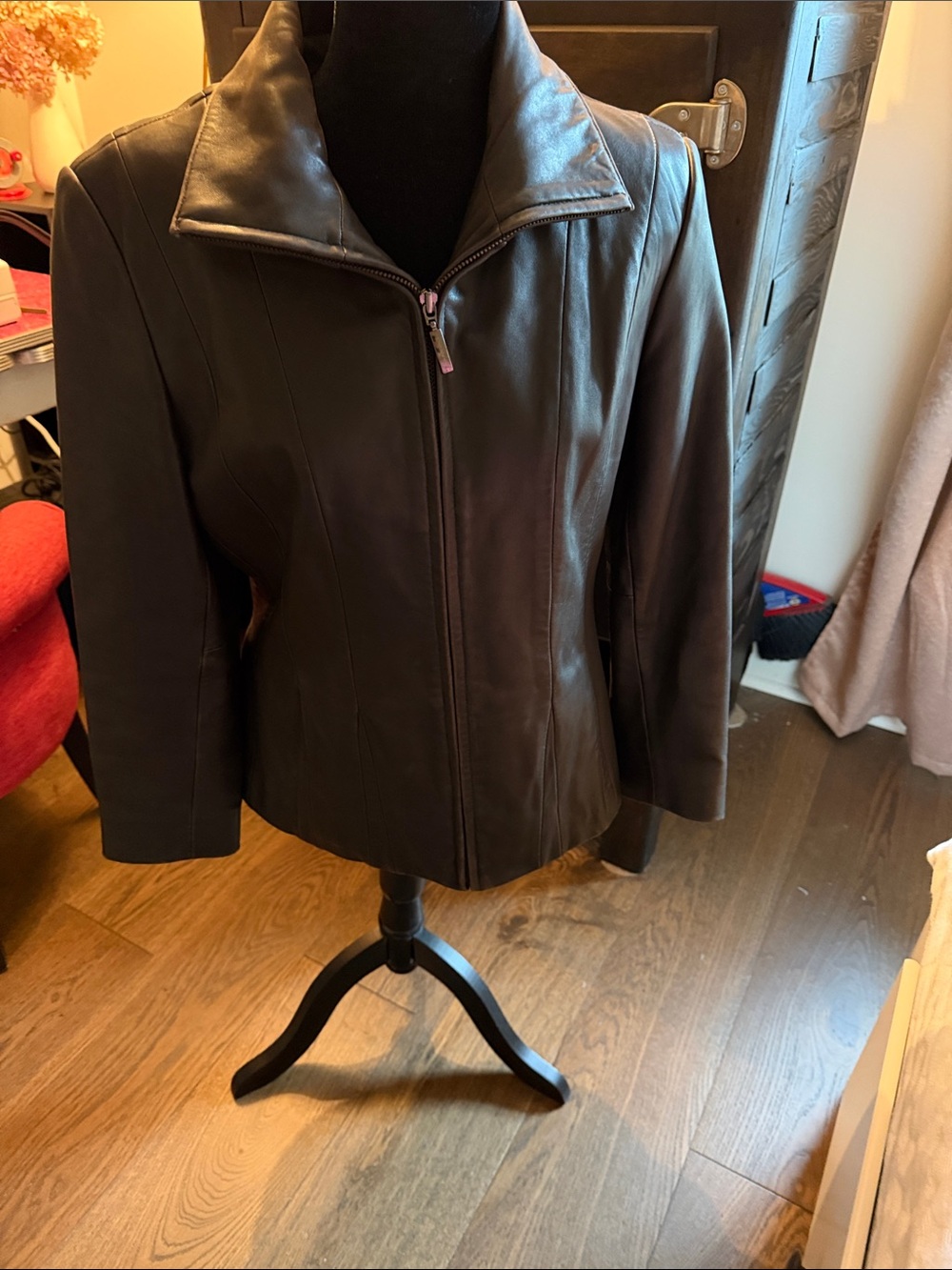 Women’s Brown Leather Zip-Front Jacket